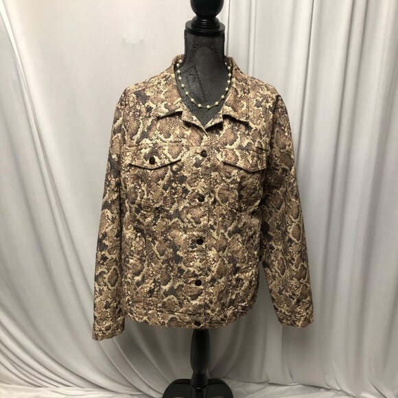 Denim 24/7 Jacket Womens Size 26W Reptile Print Trucker Style Button Up Casual - Picture 1 of 8
